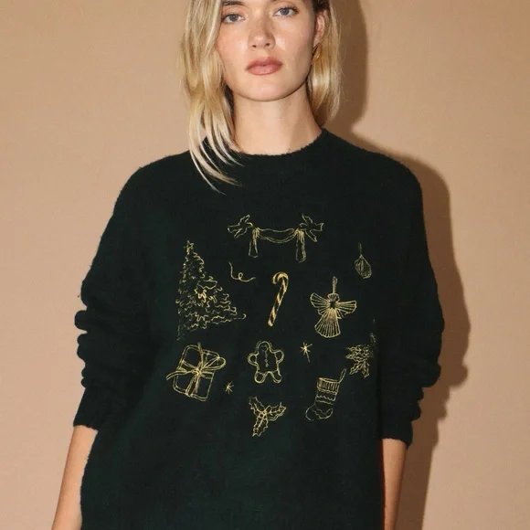 Bailey Rose Dark Green Christmas Embroidery Sweater S - Picture 2 of 4